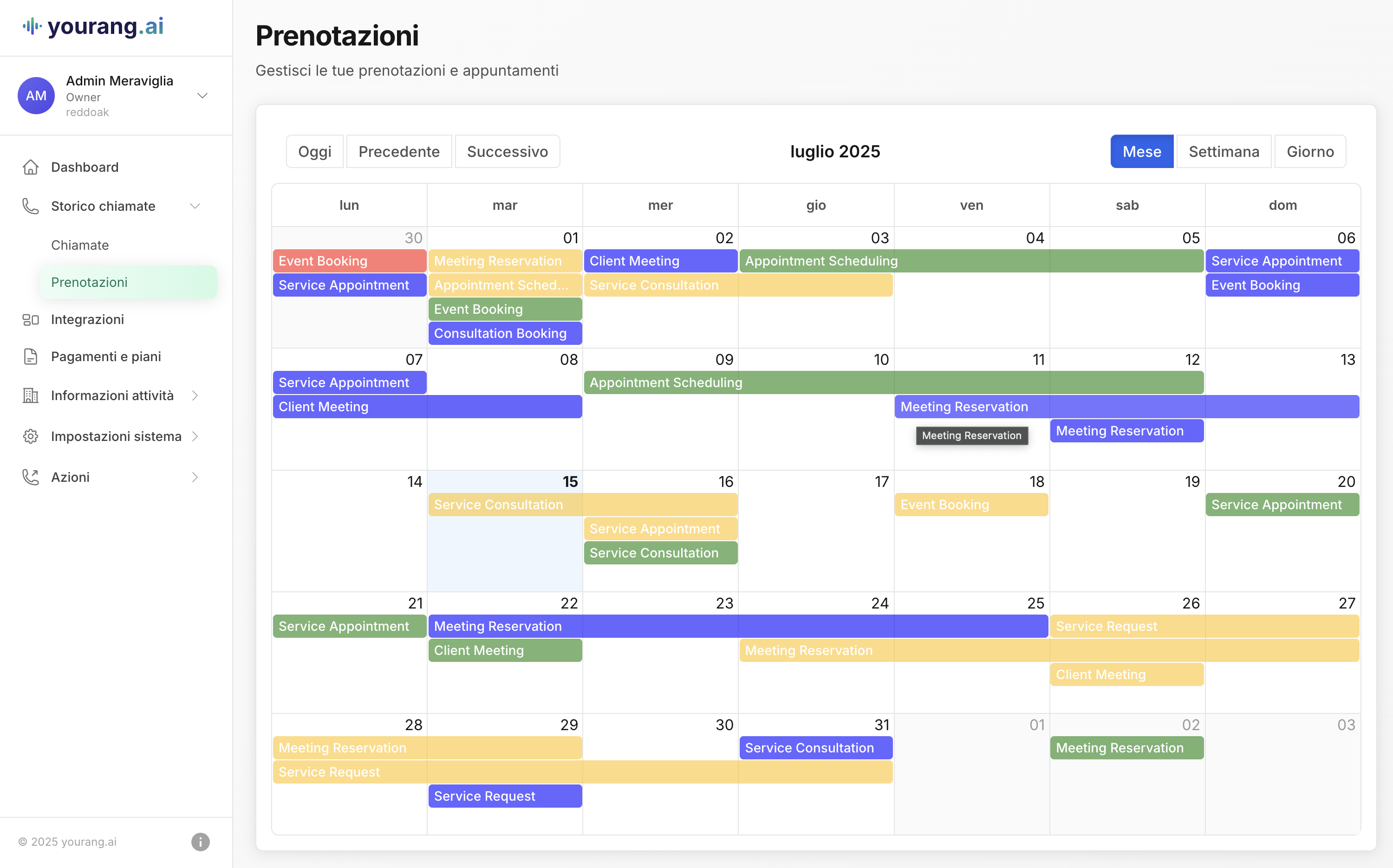 yourang reservations and appointments view