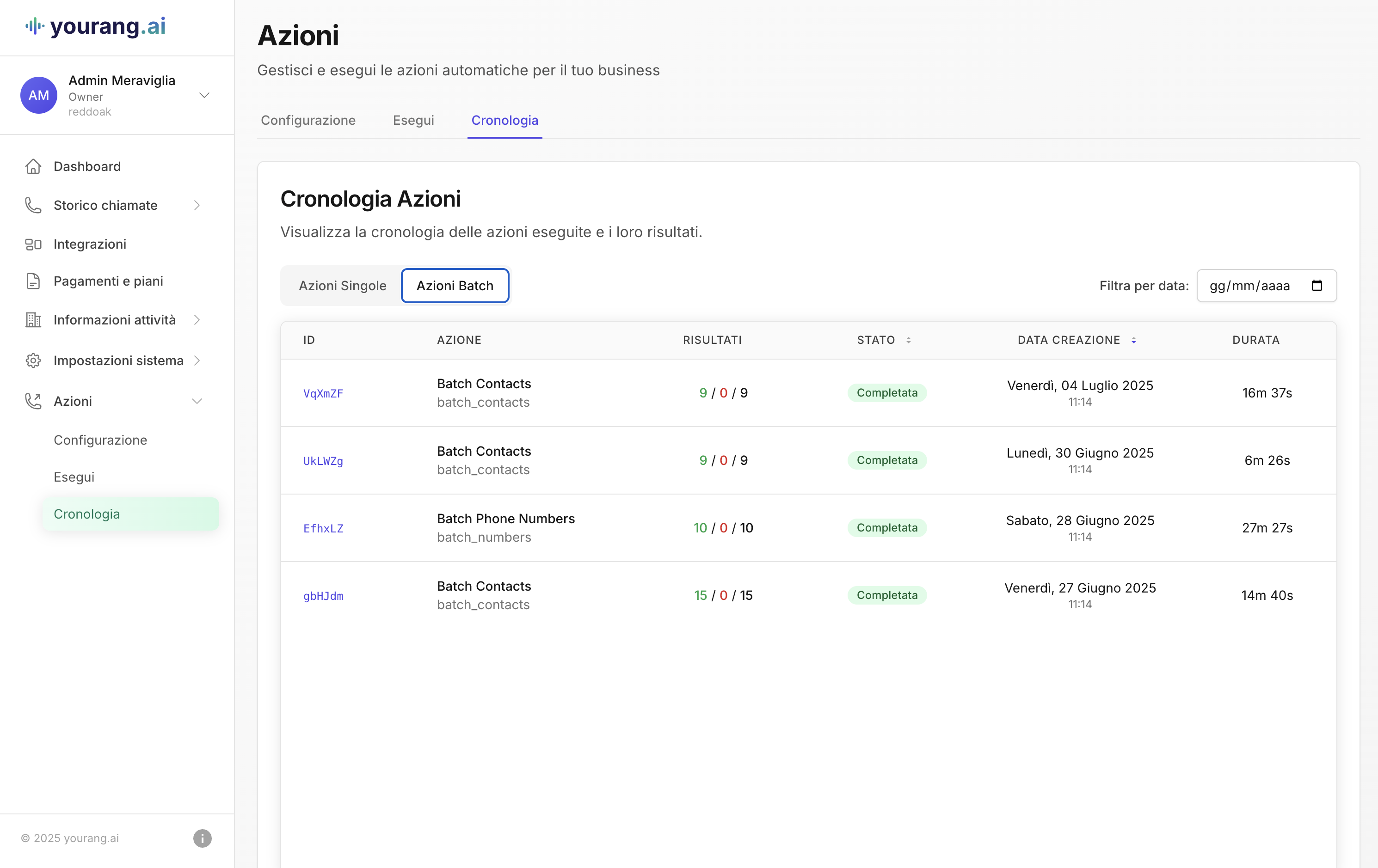 yourang actions configuration