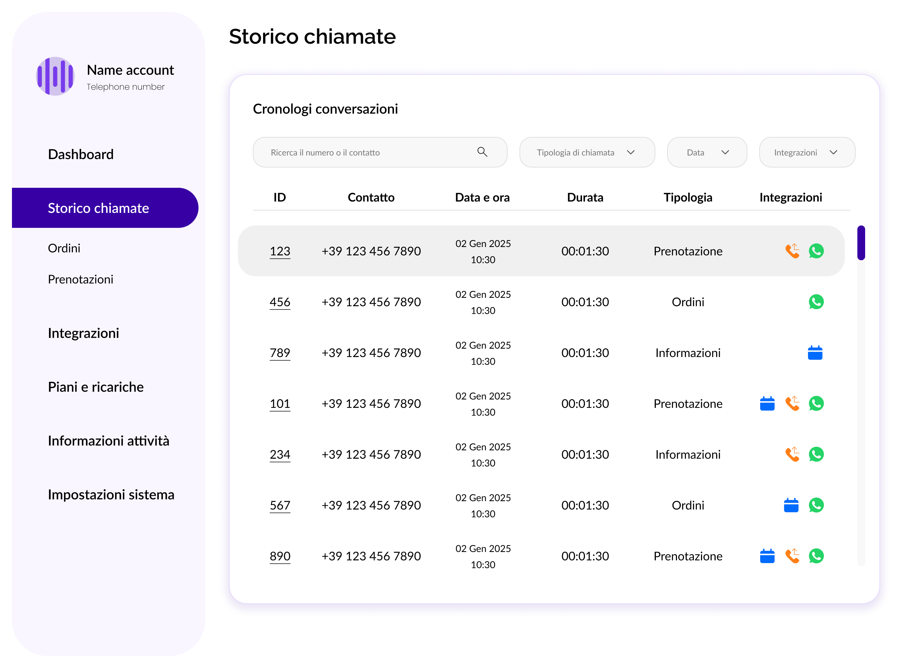 yourang call history dashboard